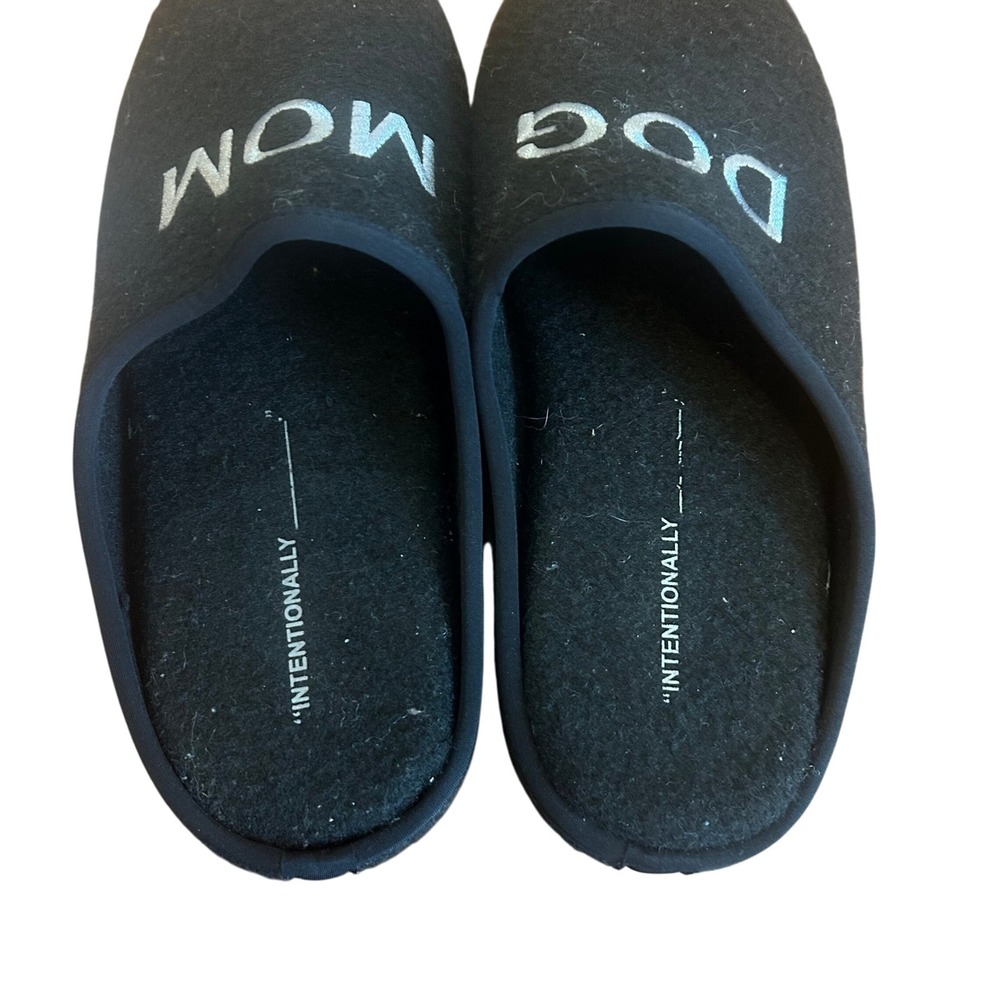 Dog Mom Slippers - Black Embroidered Comfortable Warm House Shoes Women - Picture 2 of 5
